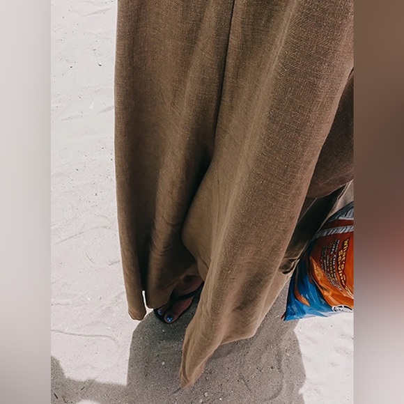 Sleeveless Scoop Neck Big Pocket Cotton Linen Boho Wide Leg Jumper Overalls - Picture 9 of 13